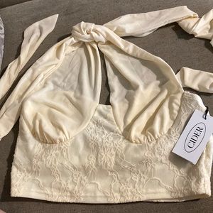 Cider Lace Halter Crop Top